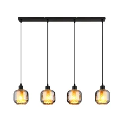 Hængelampe Xia, længde 89 cm, røggrå, 4 lyskilder, glas