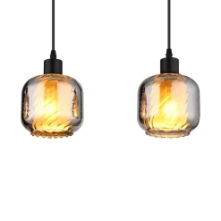 Hængelampe Xia, længde 89 cm, røggrå, 4 lyskilder, glas