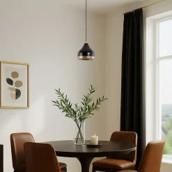 Hængelampe Yildo, 1 lyskilde, sort/guld, metal, Ø 17 cm