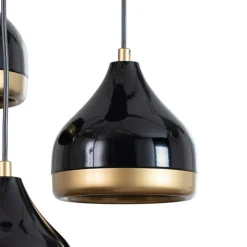 Hængelampe Yildo, 3 lyskilder, sort/guld, rund, Ø37 cm