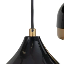 Hængelampe Yildo, 3 lyskilder, sort/guld, rund, Ø37 cm