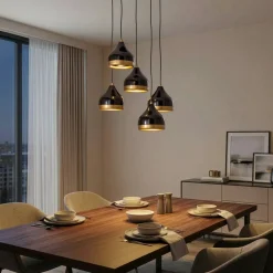 Hængelampe Yildo, 5 lyskilder, rund, sort/guld, Ø43 cm