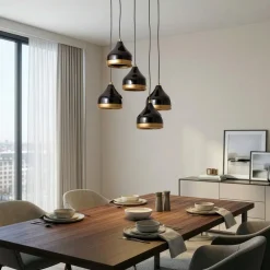 Hængelampe Yildo, 5 lyskilder, rund, sort/guld, Ø43 cm