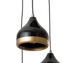 Hængelampe Yildo, 5 lyskilder, rund, sort/guld, Ø43 cm