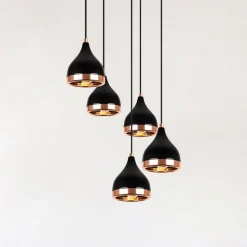 Hængelampe Yildo 7005 sort/kobber metal 5 lyskilder rund