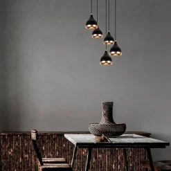 Hængelampe Yildo 7005 sort/kobber metal 5 lyskilder rund