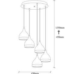 Hængelampe Yildo 7005 sort/kobber metal 5 lyskilder rund
