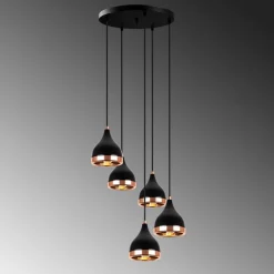 Hængelampe Yildo 7005 sort/kobber metal 5 lyskilder rund