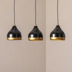 Hængelampe Yildo, lineær, 3 lyskilder, sort/guld, metal