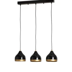 Hængelampe Yildo, lineær, 3 lyskilder, sort/guld, metal