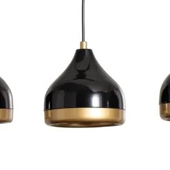 Hængelampe Yildo, lineær, 3 lyskilder, sort/guld, metal