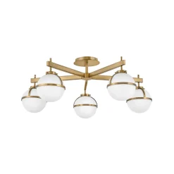 Hollis loftlampe, 5 lyskilder, messing/opal