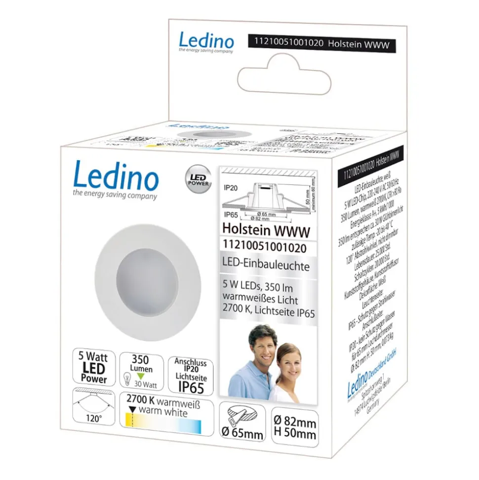 Holstein LED indbygningslampe IP65 116° stiv, hvid