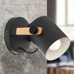 Hornwood væglampe med trædetalje, sort