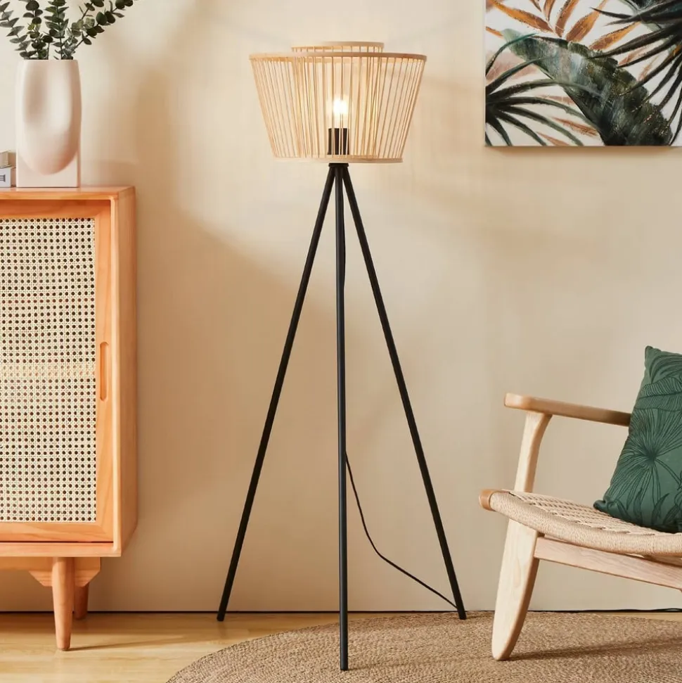 Hykeham gulvlampe, højde 129,5 cm, natur/sort, bambus