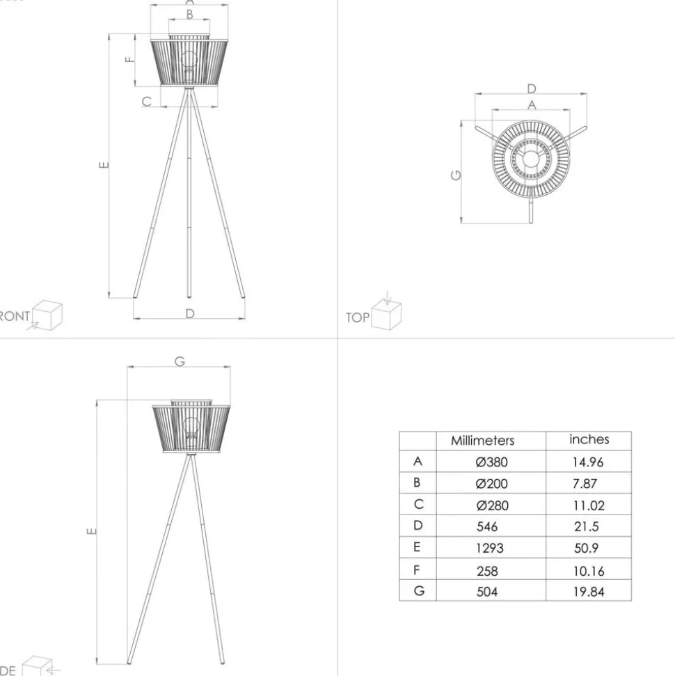 Hykeham gulvlampe, højde 129,5 cm, natur/sort, bambus