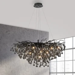 Icicle lysekrone, sort, glasophæng, længde 100 cm