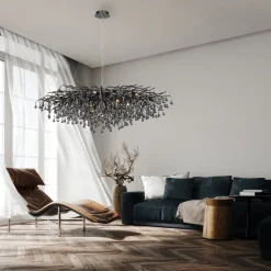 Icicle lysekrone, sort, glasophæng, længde 150 cm