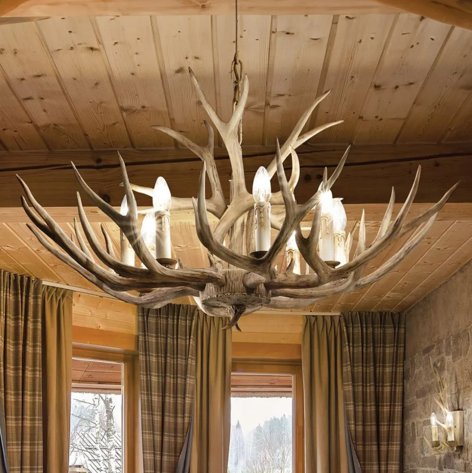 Ideal Lux Chalet lysekrone, beige, kunstharpiks, 8 lyskilder