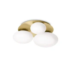 Ideal Lux loftlampe Ninfea, messingfarvet, opalglas, 3-lys.