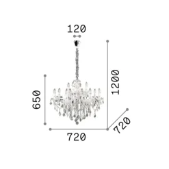 Ideal Lux lysekrone Florian kromfarvet, krystal, 12flg.