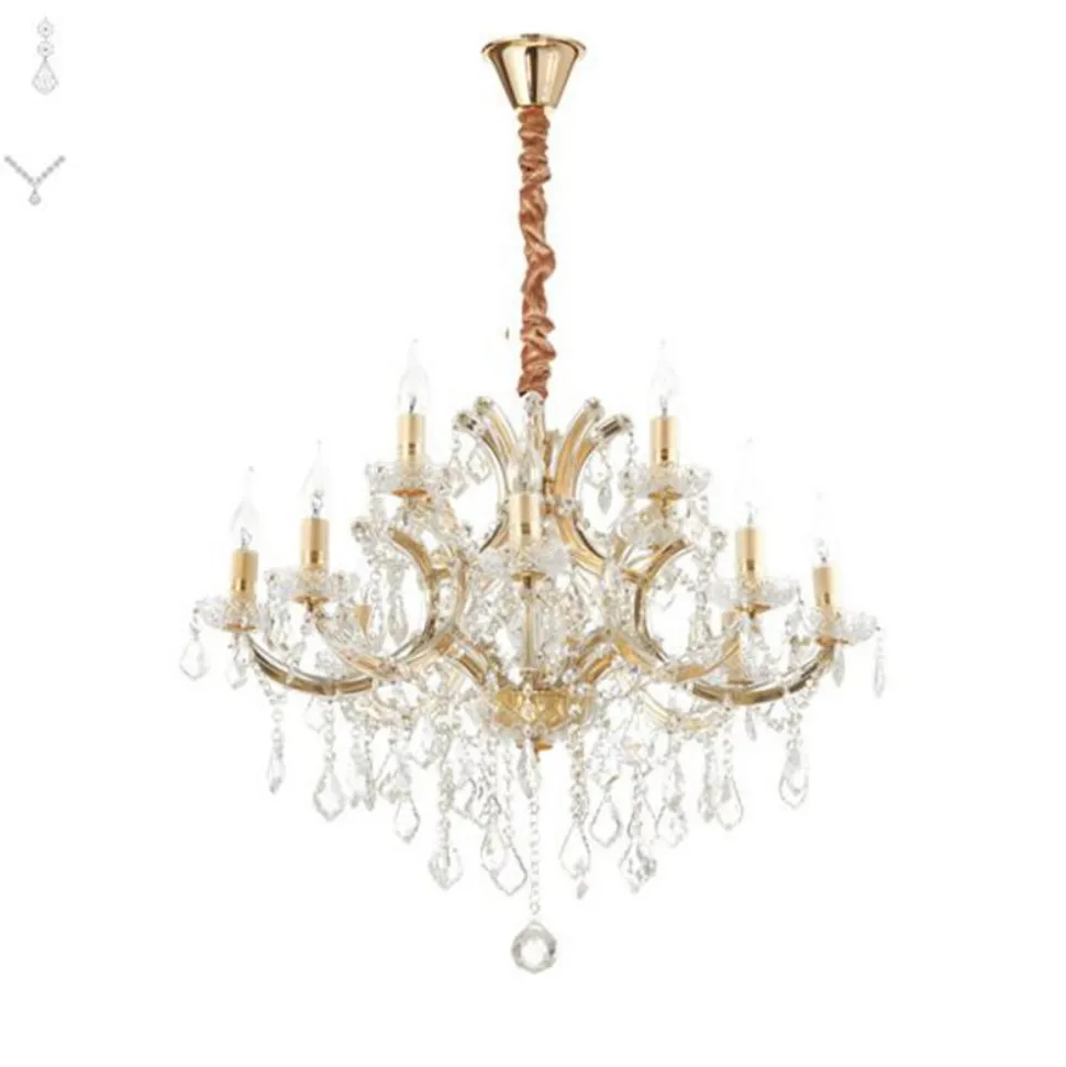 Ideal Lux lysekrone Napoleon, guldfarvet, krystal 12flg.