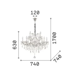 Ideal Lux lysekrone Napoleon, guldfarvet, krystal 12flg.