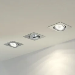 Indbygningslamper i krom med LED, kantet sæt med 3 stk