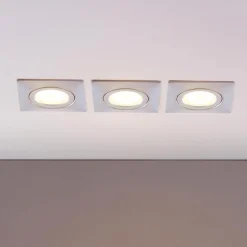 Indbygningslamper i krom med LED, kantet sæt med 3 stk