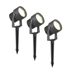 Irina udendørs LED-spot, sæt med 3, jordspyd, stik, grå