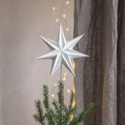 Isa papirstjerne til trætop, hvid med metalspiral