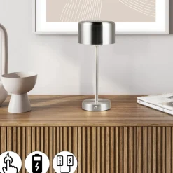 Jeff LED-bordlampe, nikkelfarvet, højde 30 cm, metal