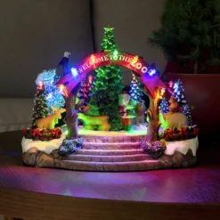 Jule-zoo borddekoration, farverige LED'er og musik