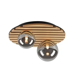 JUST LIGHT. Grøn Stika loftlampe, rund, 2 lyskilder, træ