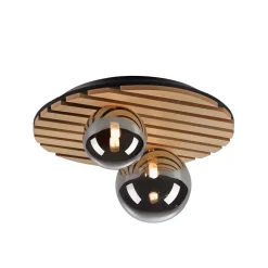 JUST LIGHT. Grøn Stika loftlampe, rund, 2 lyskilder, træ