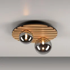 JUST LIGHT. Grøn Stika loftlampe, rund, 2 lyskilder, træ