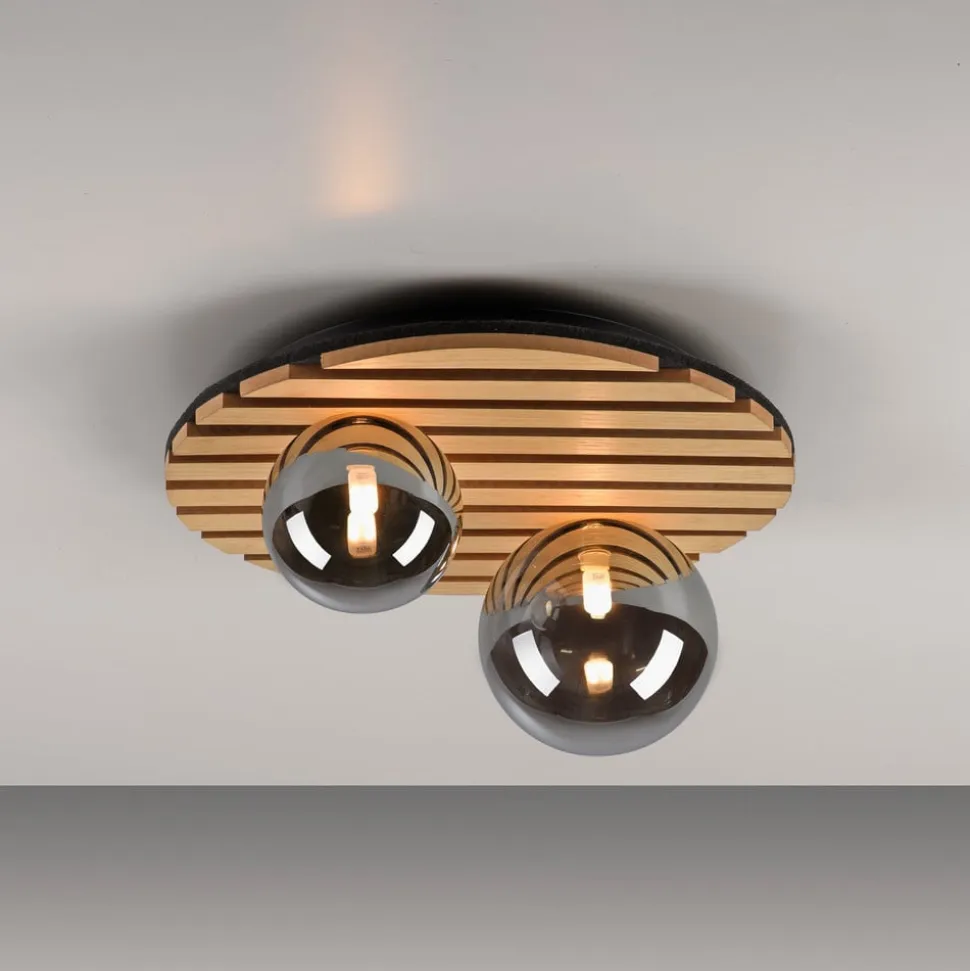 JUST LIGHT. Grøn Stika loftlampe, rund, 2 lyskilder, træ