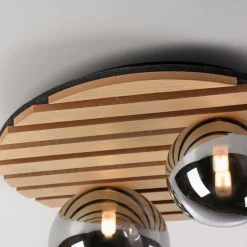 JUST LIGHT. Grøn Stika loftlampe, rund, 2 lyskilder, træ