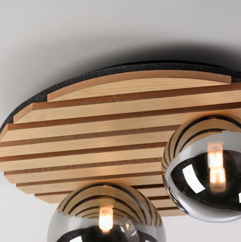 JUST LIGHT. Grøn Stika loftlampe, rund, 2 lyskilder, træ