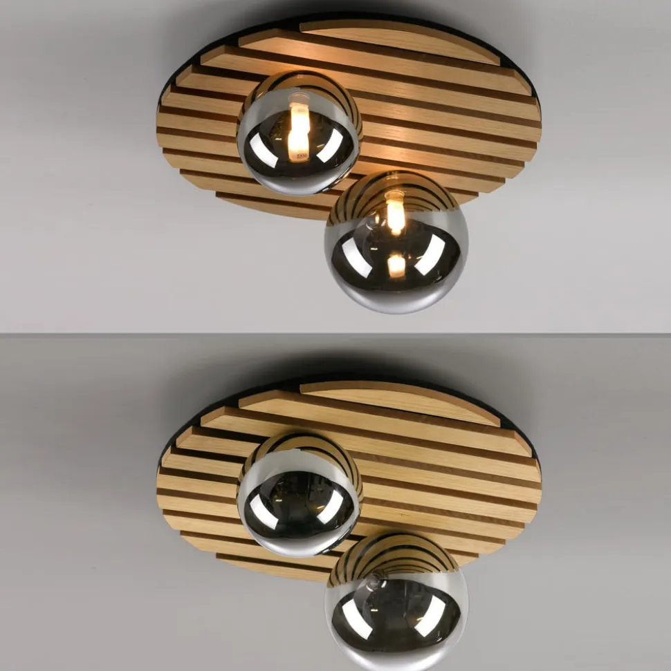 JUST LIGHT. Grøn Stika loftlampe, rund, 2 lyskilder, træ