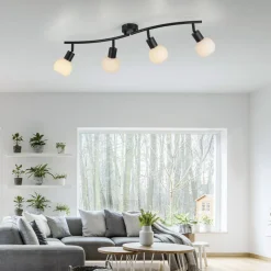 JUST LIGHT. Loki loftlampe, 4 lyskilder, sort, jern, glas