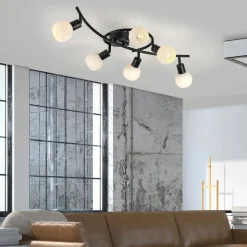 JUST LIGHT. Loki loftlampe, 6 lyskilder, sort, jern, glas