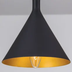 Kegleformet pendellampe Gunda i sort-guld