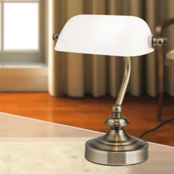 Klassisk bank bordlampe Zora med glasskærm