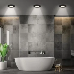 Klira indbygningslampe, sort, Ø 9 cm, IP44, sæt med 3 stk