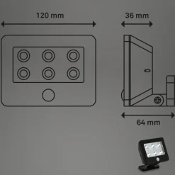 Kollig udendørs LED-spot med sensor, IP54, sort