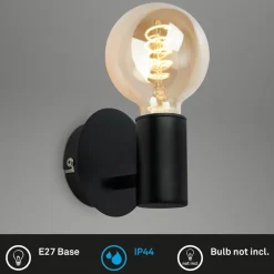 Kosol væglampe til badeværelse, IP44, E27, sort