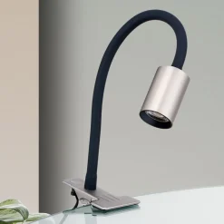 Kurt LED-klemmelampe, mat nikkel