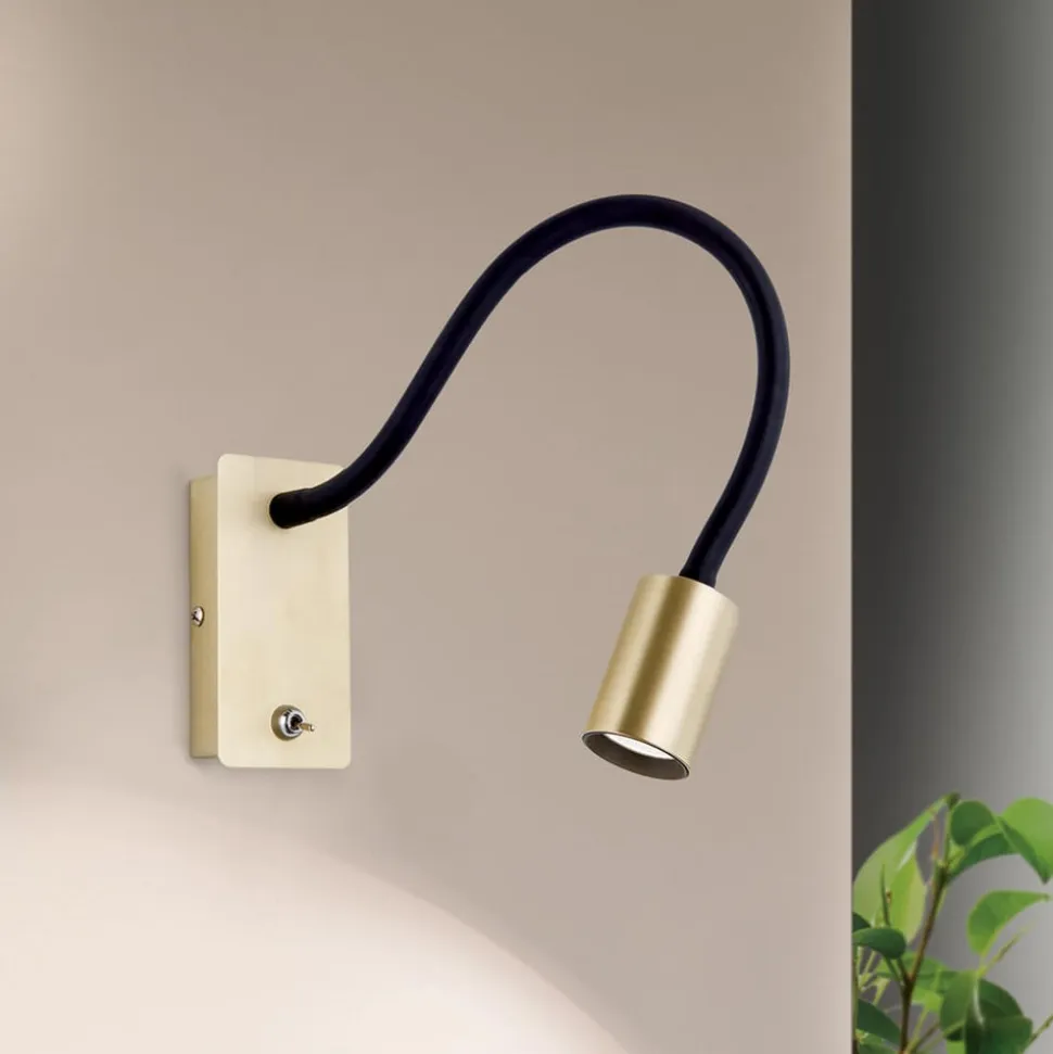 Kurt LED-væglampe, mat messing med fleksibel arm