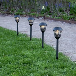 Lace LED-lampe med jordspyd, sort, højde 31 cm, sæt med 4 stk